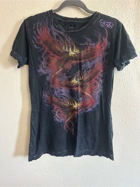 Sinful Acid Wash Distressed Eagle Grunge Tshirt Womens Size XL